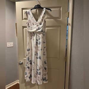 Elegant Floral Midi Dress - White and Blue length is 51” from top to bottom.